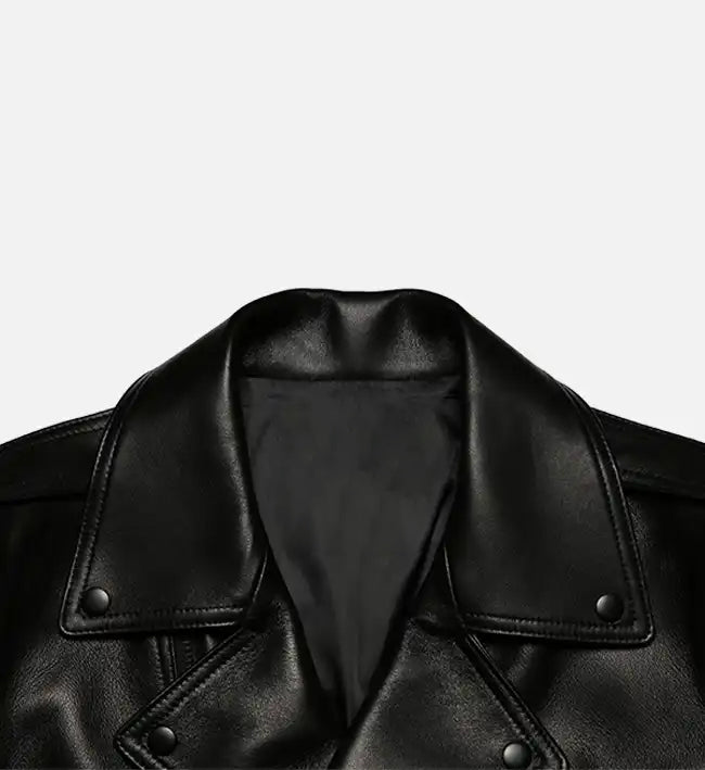 womens black zipper biker leather jacket
