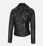 womens leather black asymmetrical biker jacket
