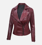womens motorcycle maroon quilted leather jacket
