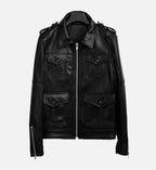 womens zip up black biker leather jacket