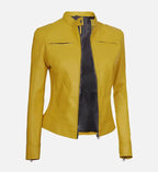 yellow cafe racer leather jacket for women

