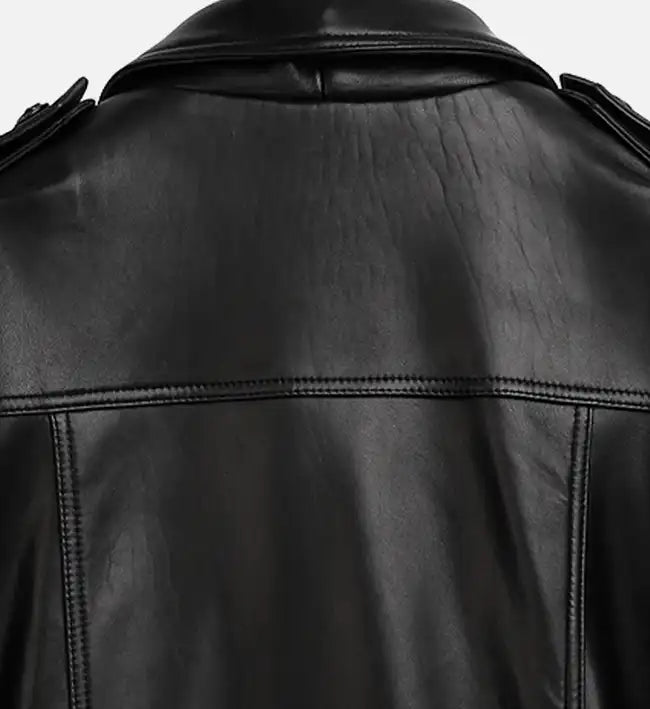 zip up black biker leather jacket for men